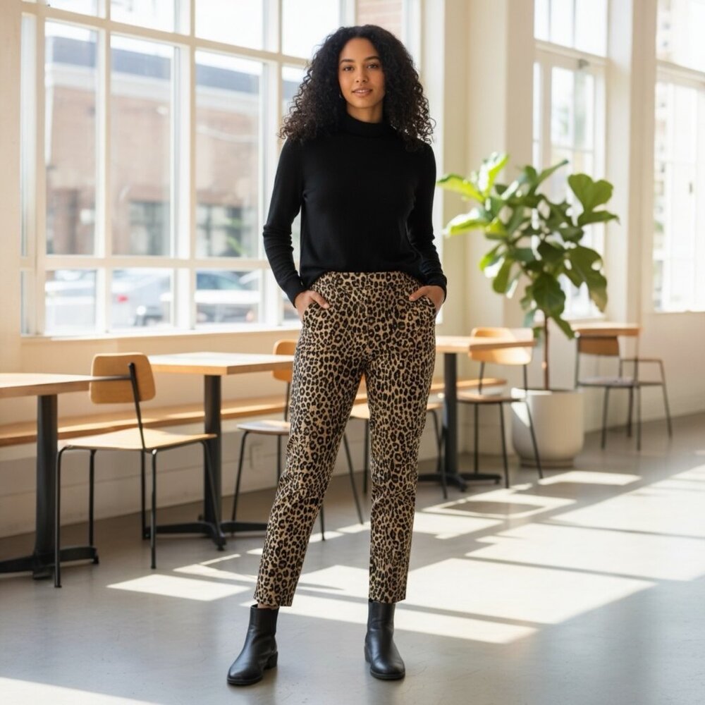 Michael Kors Leopard Print Trousers in Black and Tan